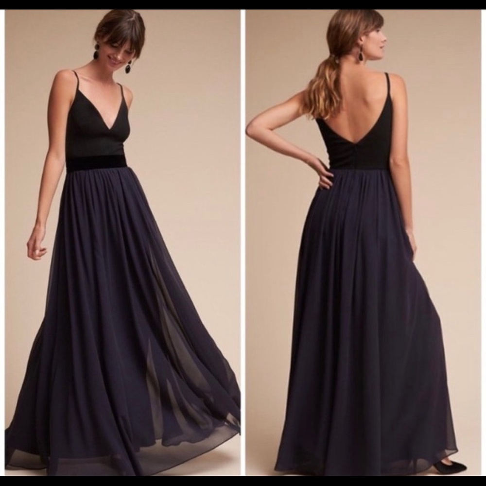 BHLDN Anthropologie Blue & Black Floor Length Dress